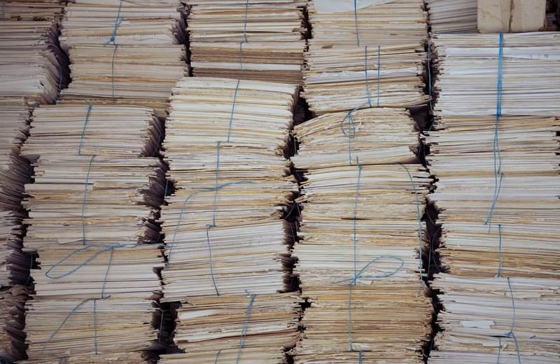 Pilas de legajos encuadernados y ordenados en un archivo